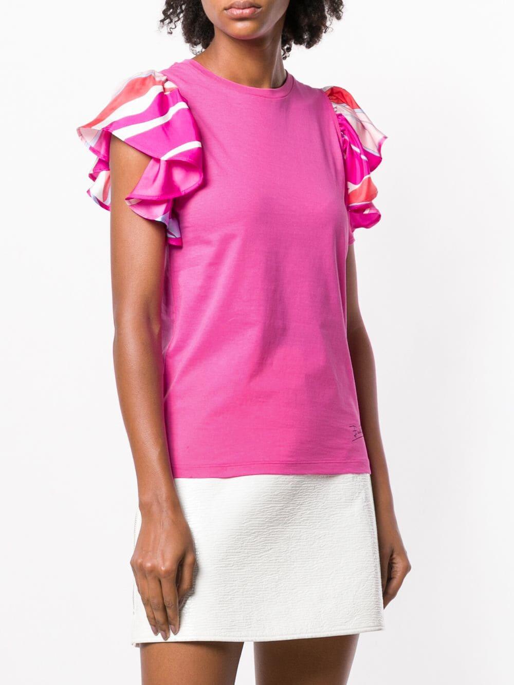 Pucci - Pink Printed Ruffle Sleeve T-Shirt