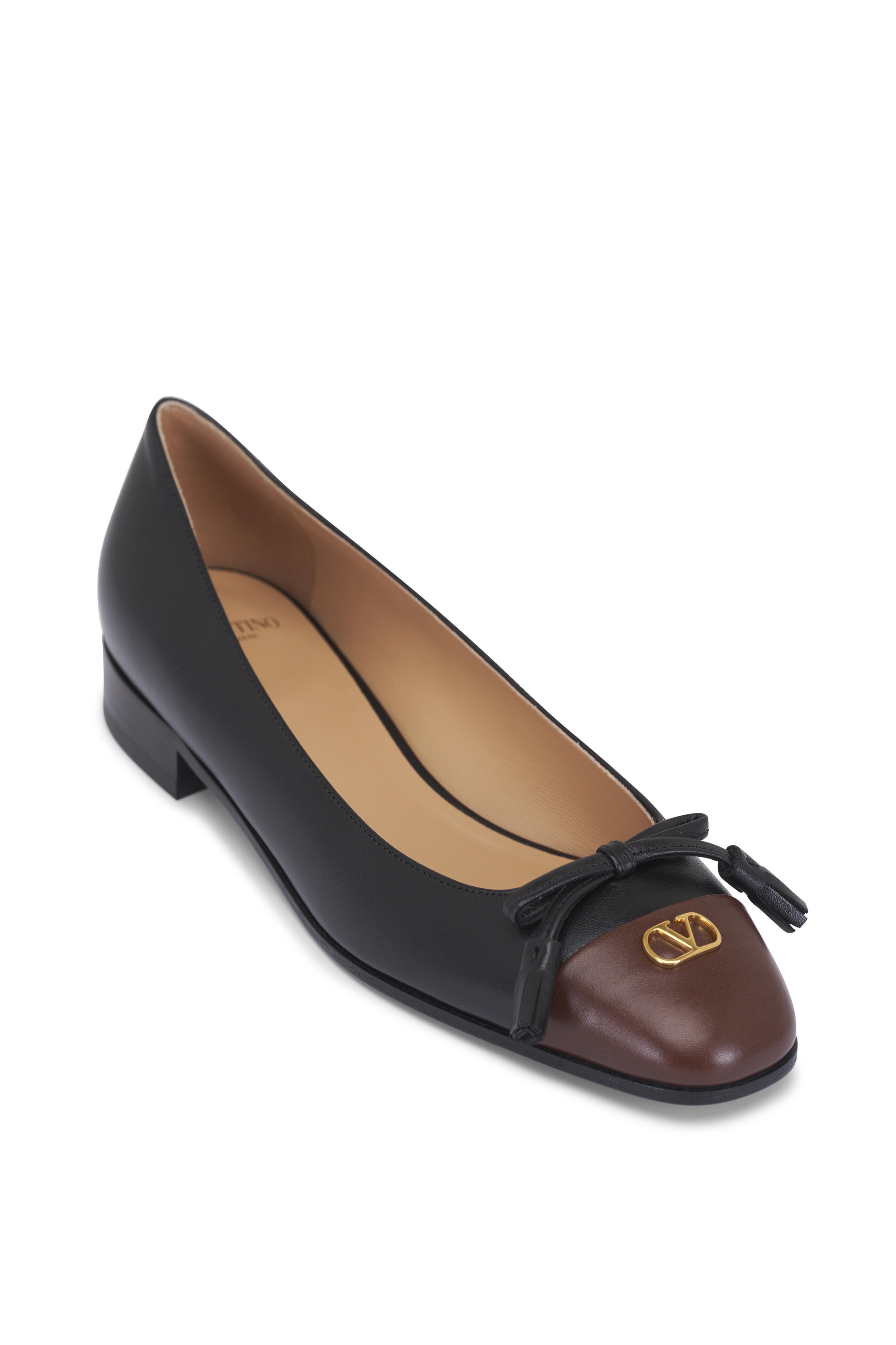 Valentino Garavani - Black & Brown Leather Ballerina Flat, 25mm