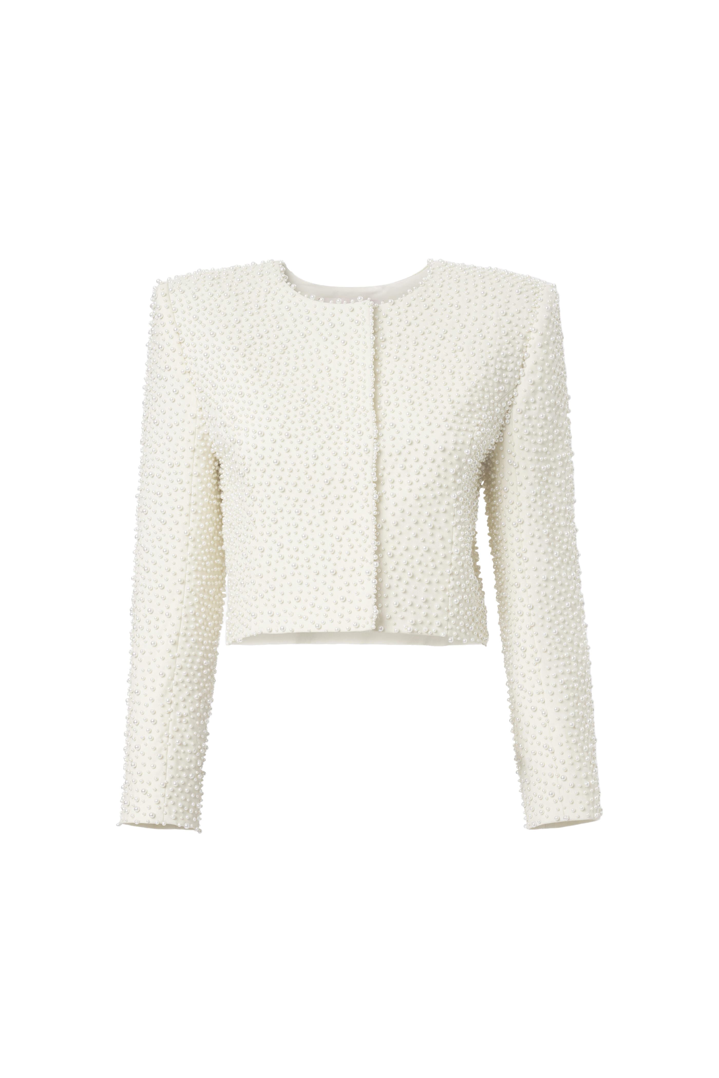 Carolina Herrera - Pearl Embellished Ivory Wool Cropped Jacket