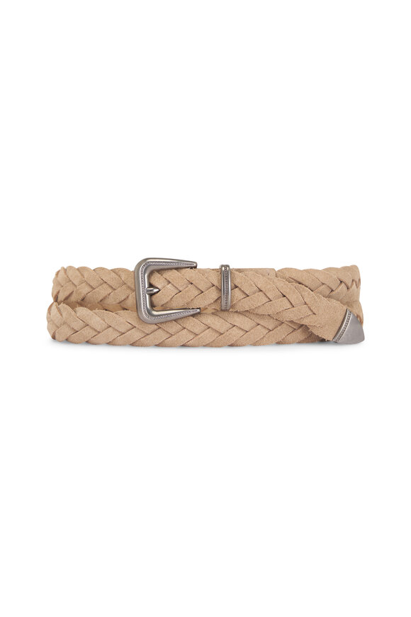Brunello Cucinelli Hazelnut Suede Braided Belt - view 1