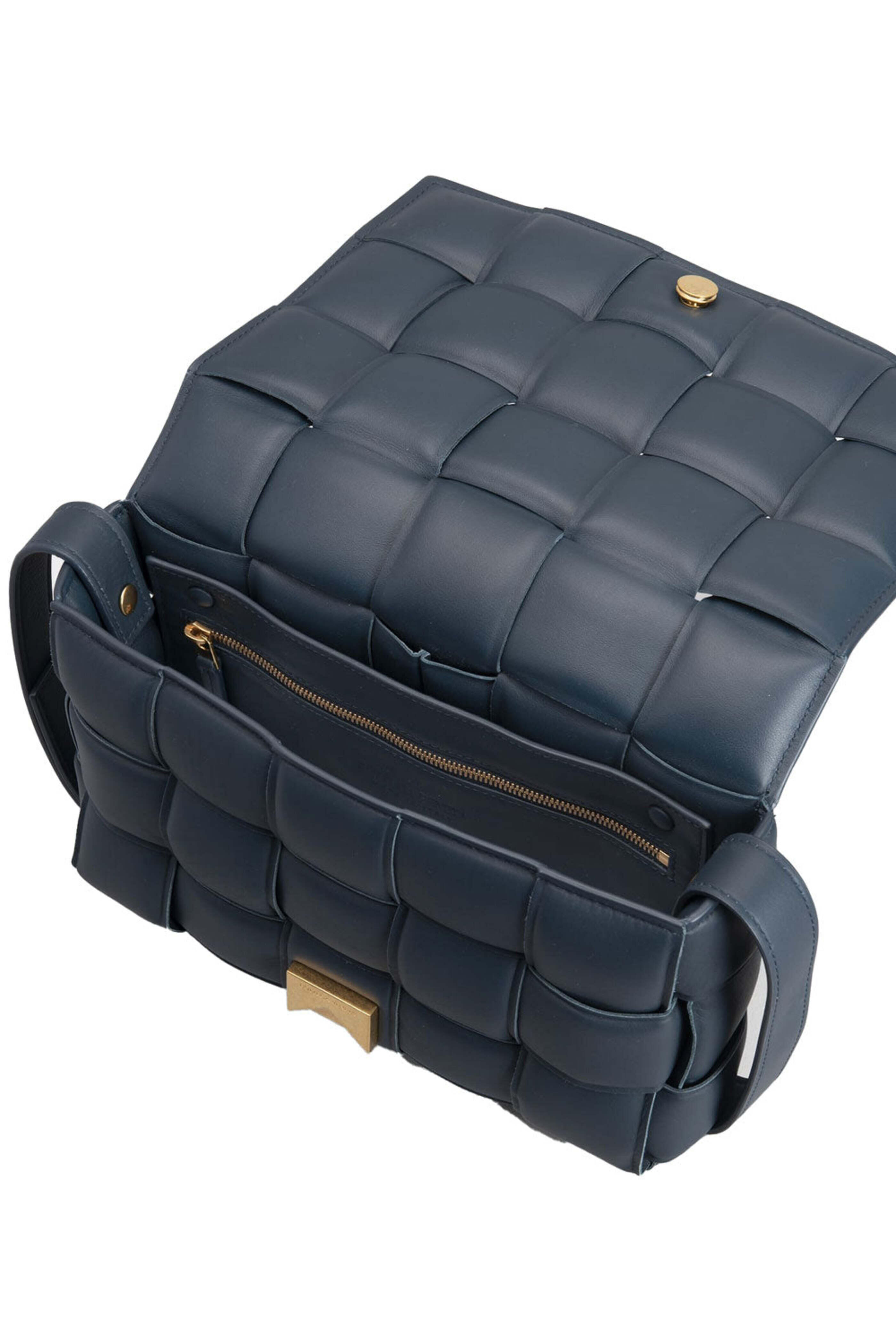 【BOTTEGA VENETA】Padded Leather Cassette Bag Deep Blue Bottega Veneta - Padded Cassette Deep Blue Woven Leather Bag