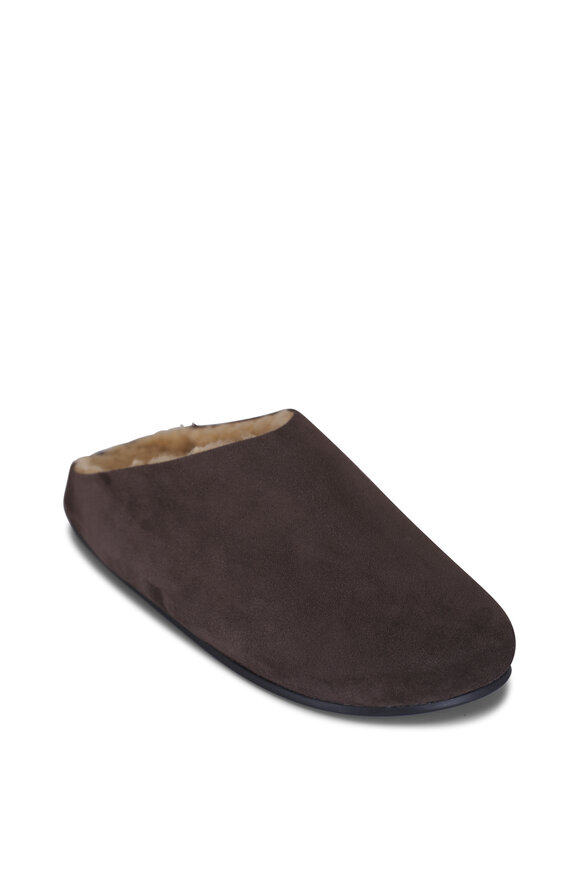 The Row Hudson Brown Suede & Shearling Slide
