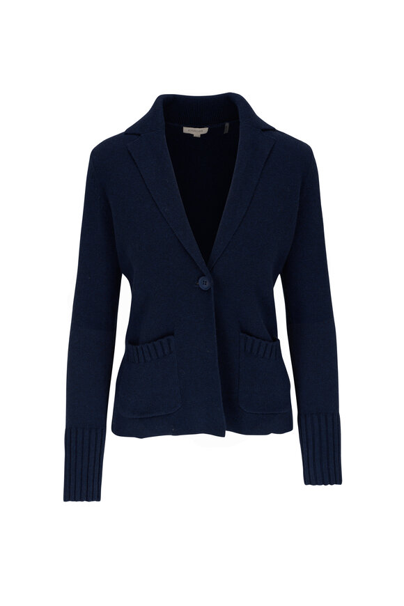 Kinross - Navy Ribbed Cotton Cardigan 