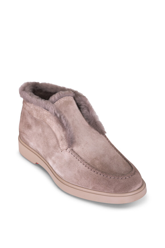 Santoni Fortune Shearling Gray Suede Loafer - view 1