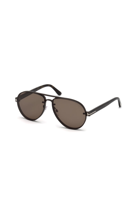 Tom Ford Eyewear - Alexei Ruthenium & Black Soft Pilot Sunglasses