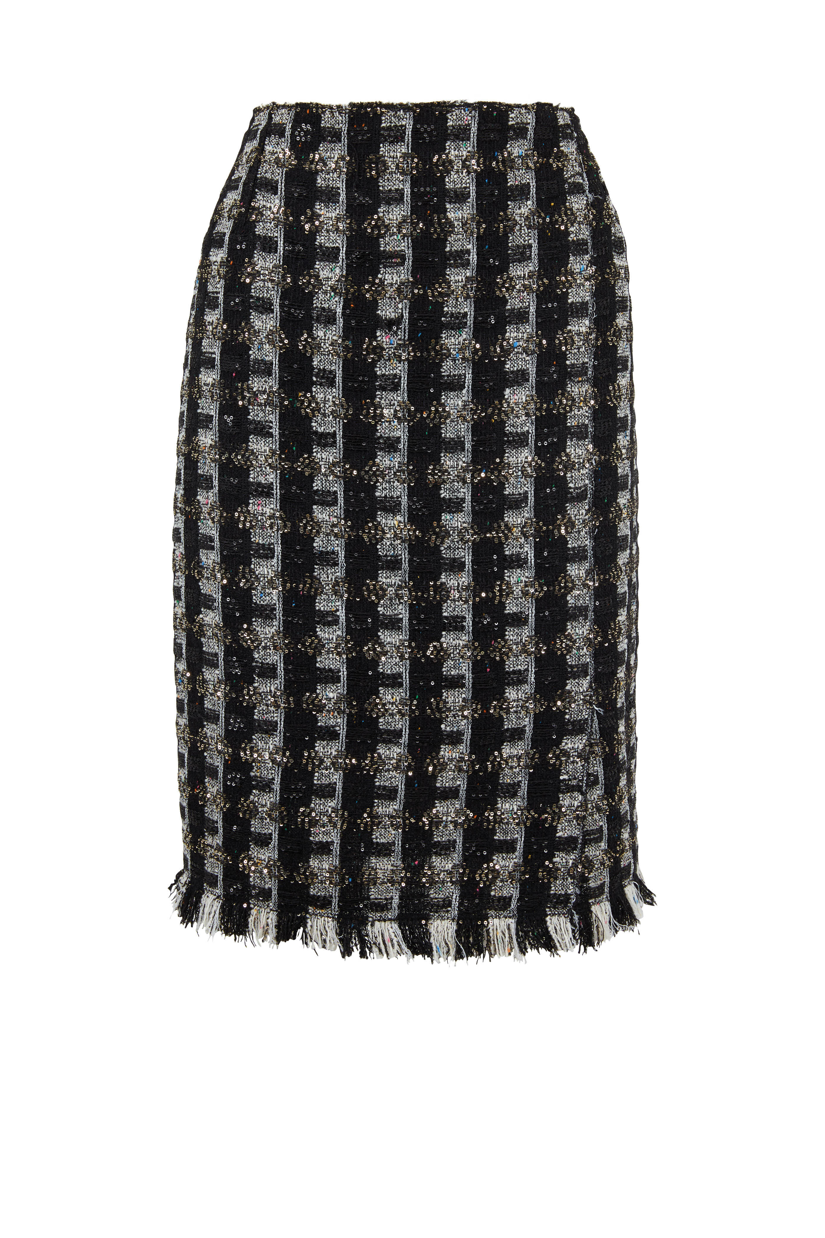 Oscar de la Renta - Navy Sequin Tweed Pencil Skirt