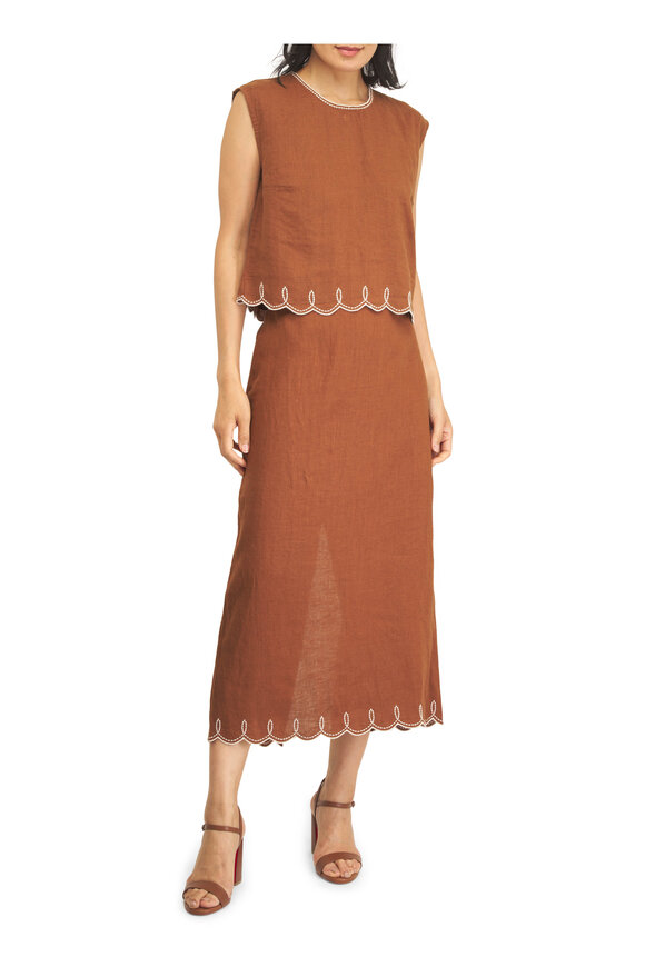 Veronica Beard Kessan Brown Linen Top - view 2