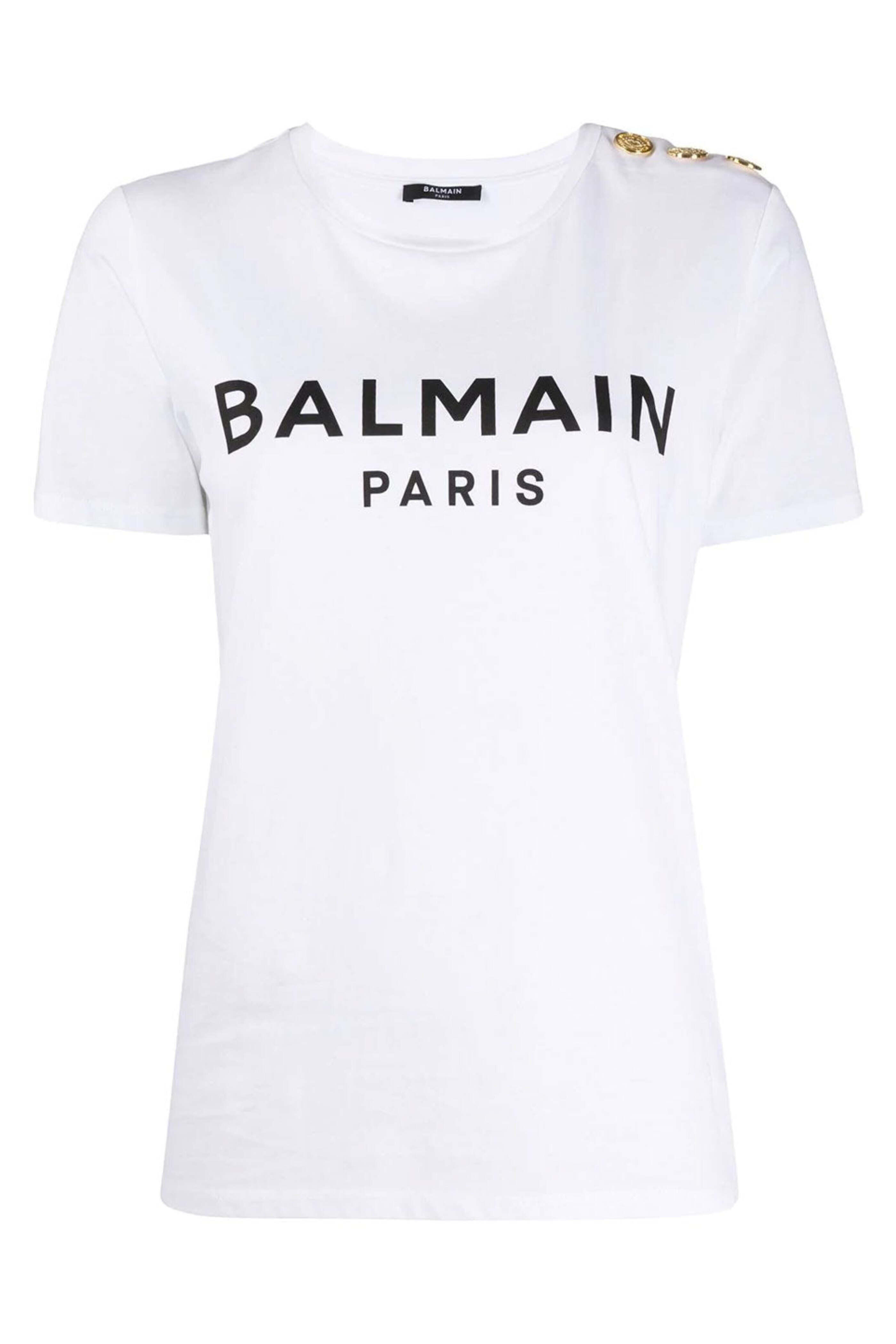 Balmain - White Button Embellished Logo T-Shirt