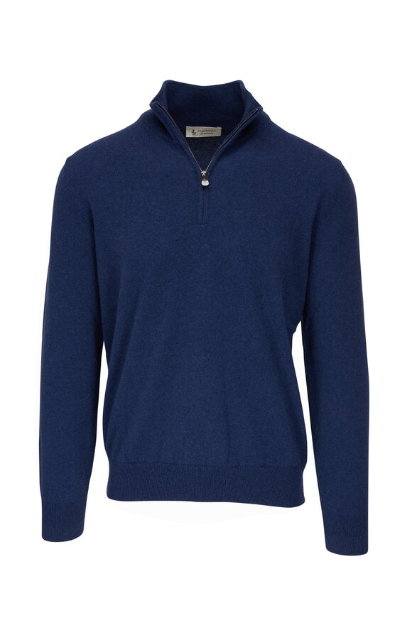 Fratelli Piacenza Denim Cashmere Quarter Zip Pullover