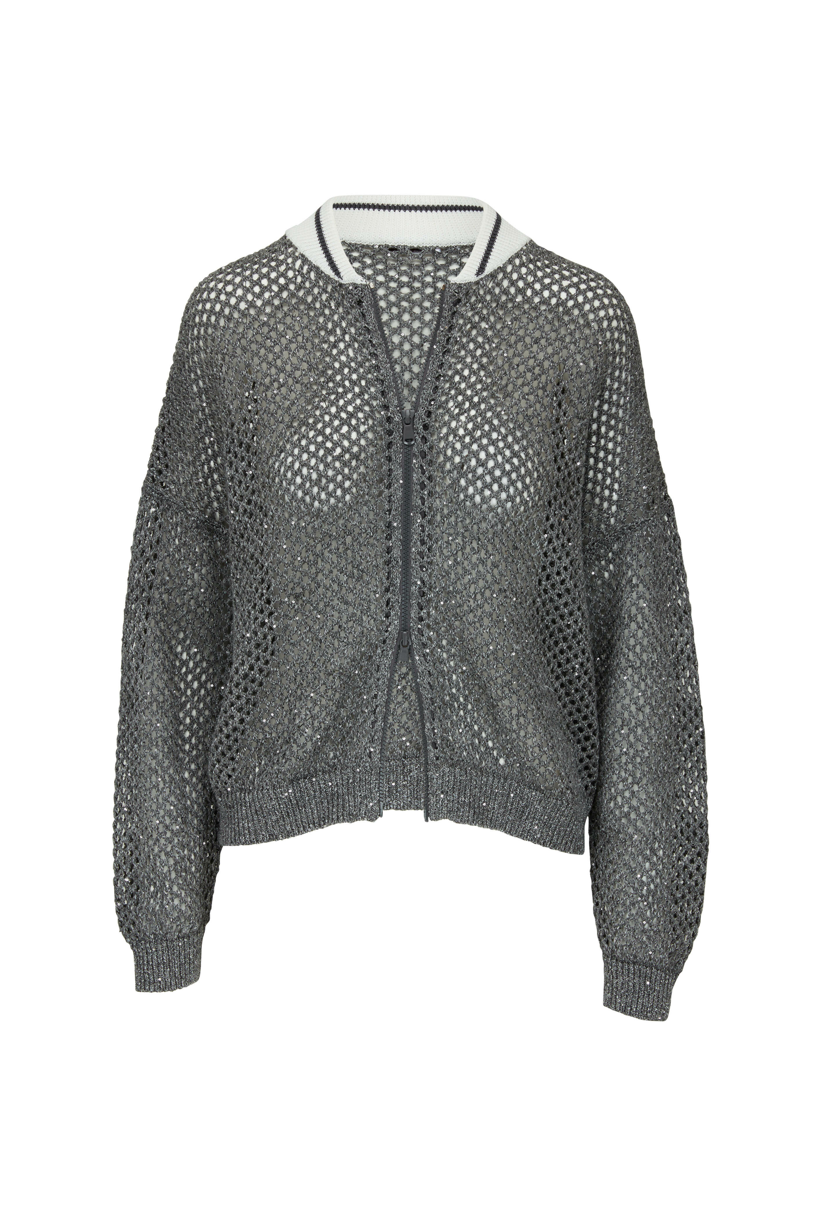 Brunello Cucinelli - Charcoal Gray Metallic Fishnet Bomber
