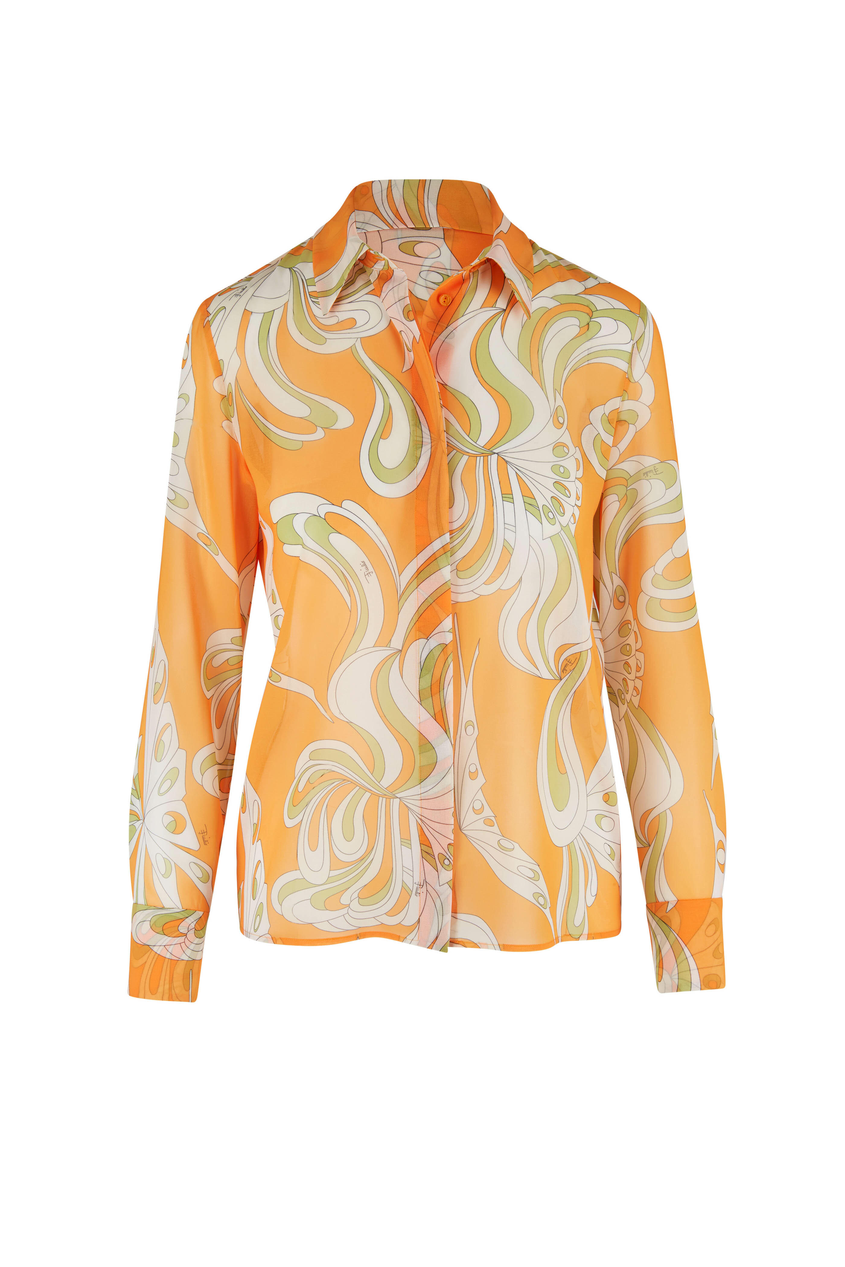 Pucci - Orange Georgette Button Down Blouse