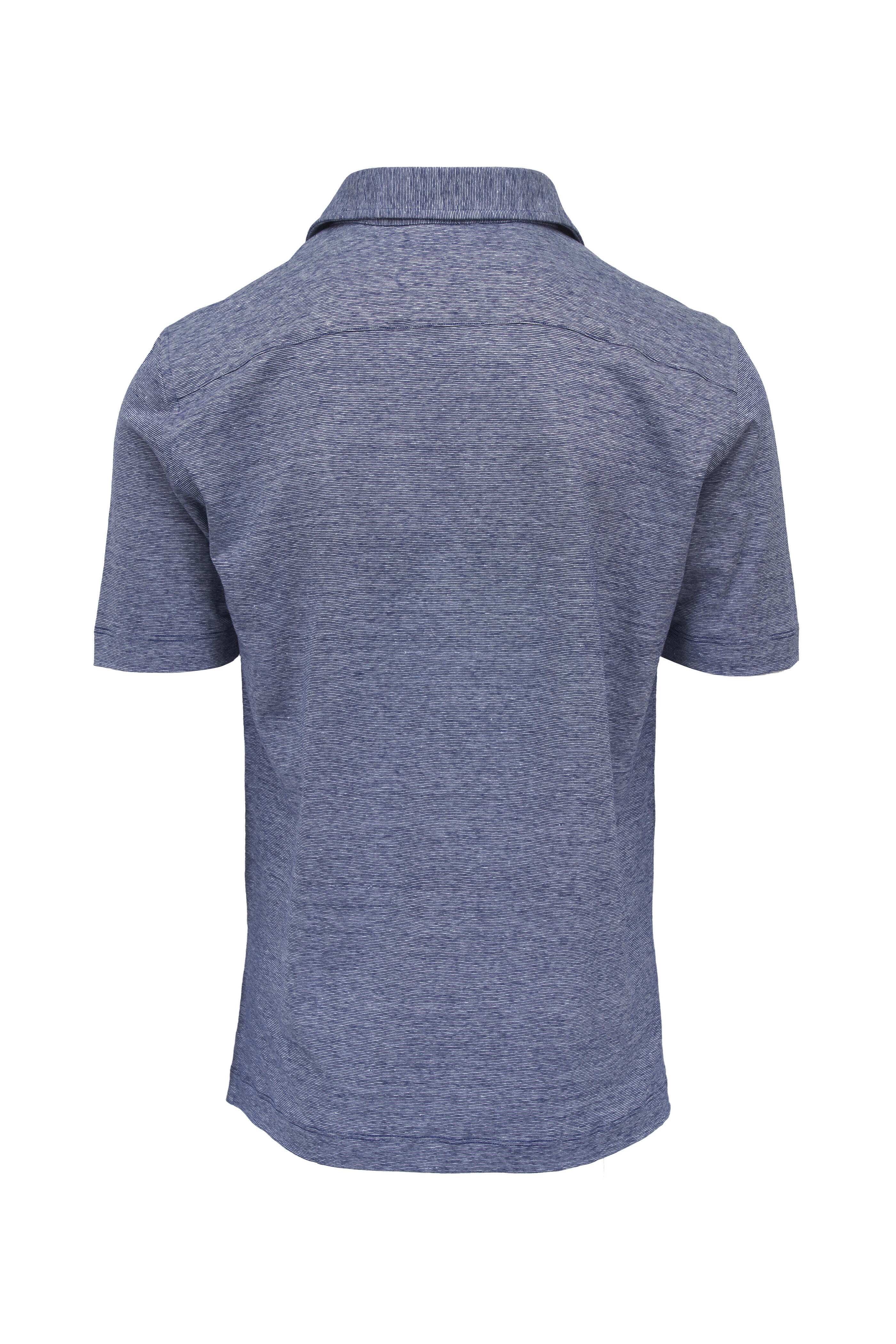 Maurizio Baldassari - Blue Micro Stipe Wool & Linen Polo