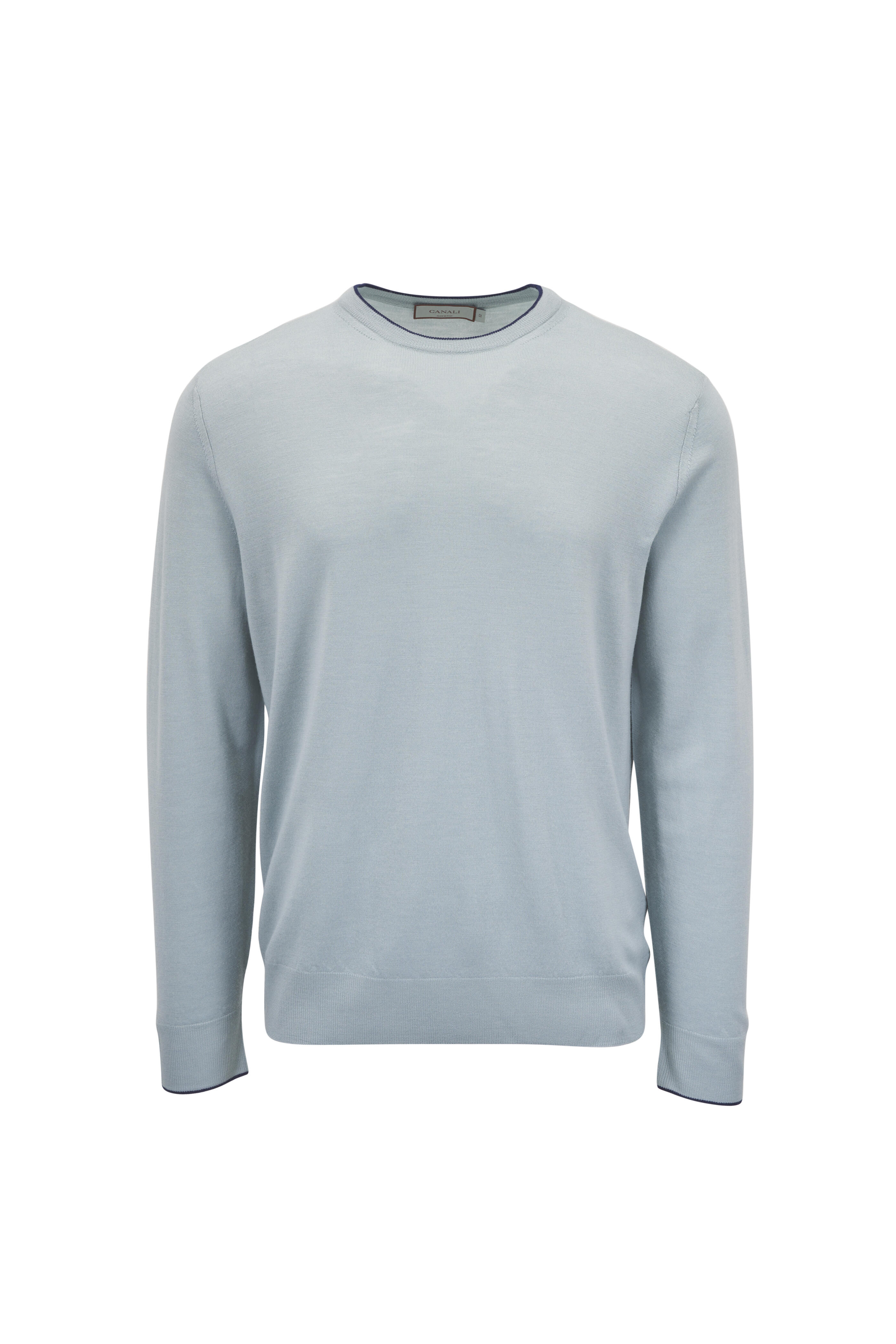 Canali - Sage Tipped Wool Jersey Crewneck Sweater