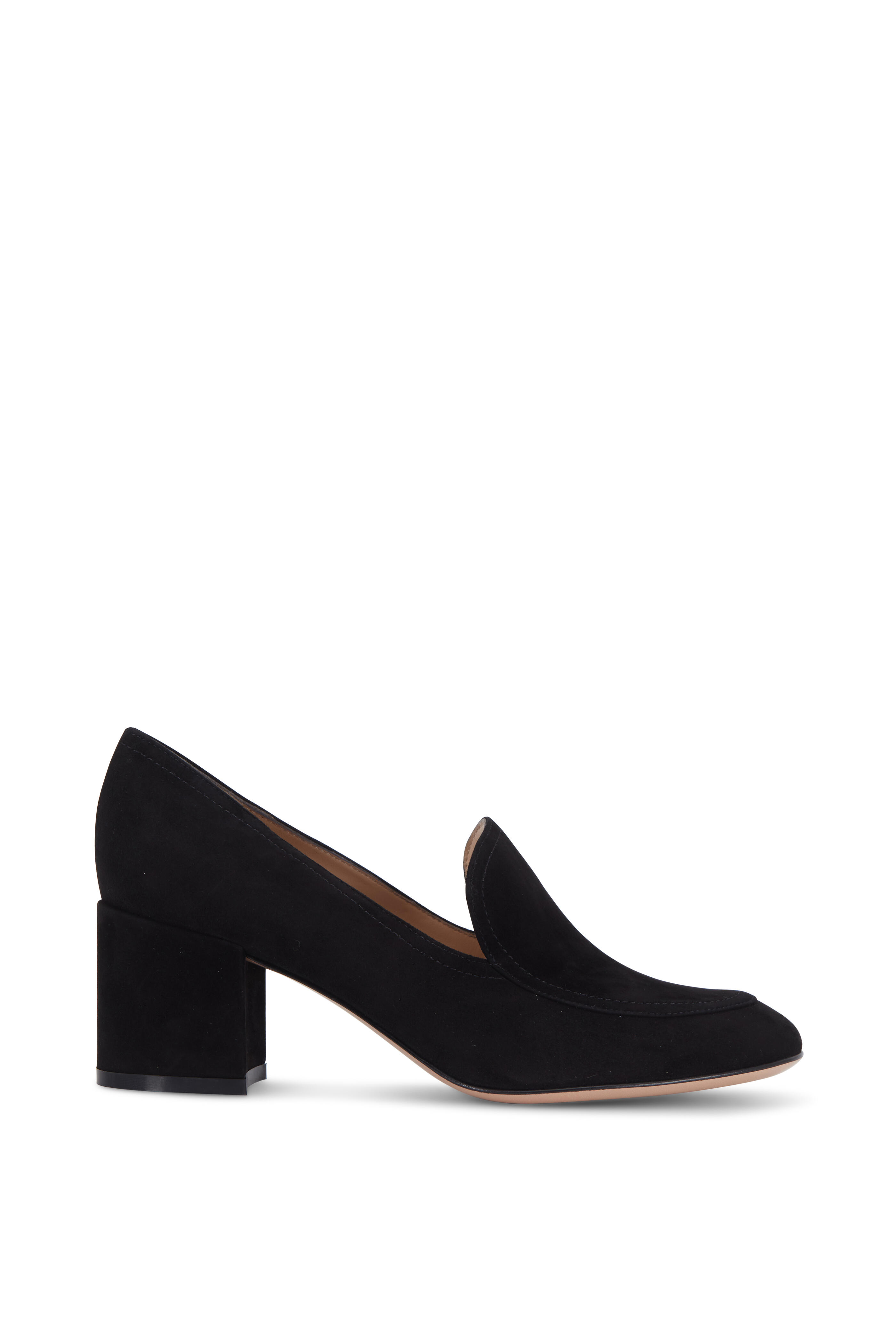 Gianvito Rossi - Black Suede Chunky Heel Loafer, 60mm