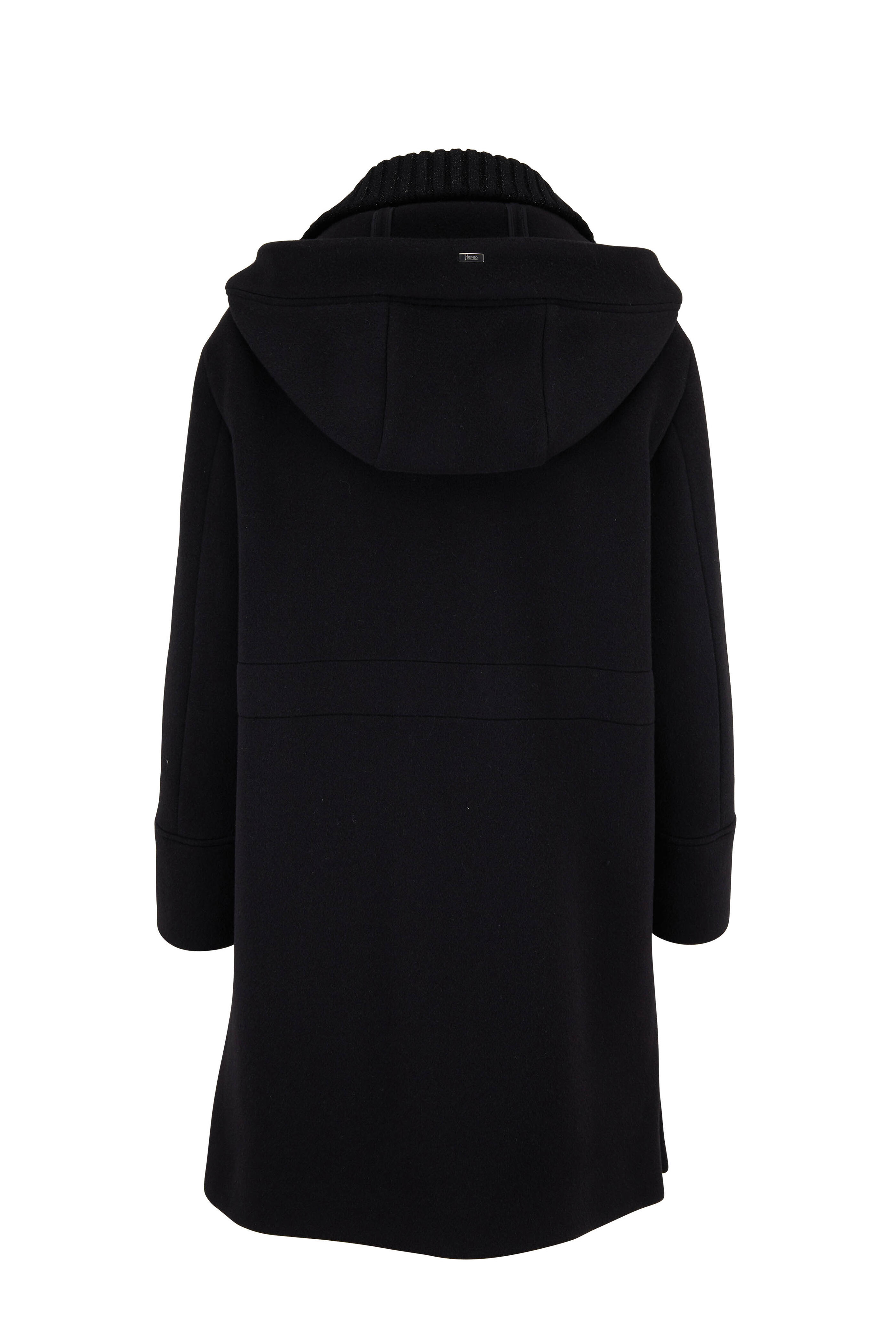 Herno - Duffle Black Wool & Cashmere Knit Collar Coat