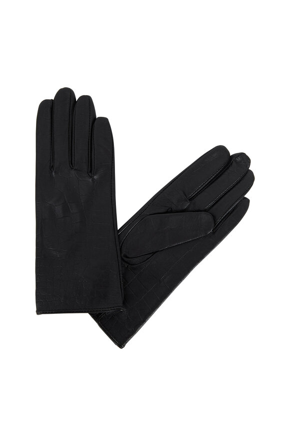 Adrienne  Black Stamped Leather Gloves