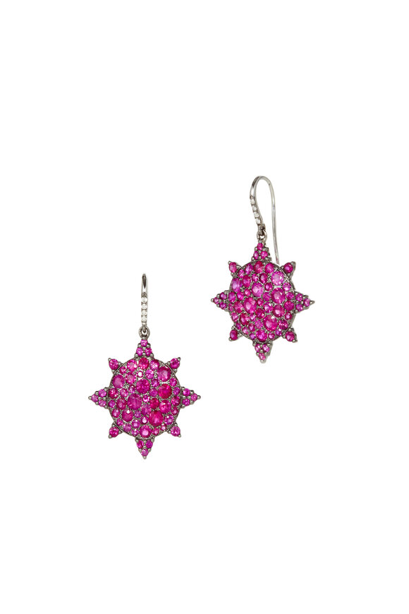 Nam Cho - White Gold Ruby Diamond Round Earrings