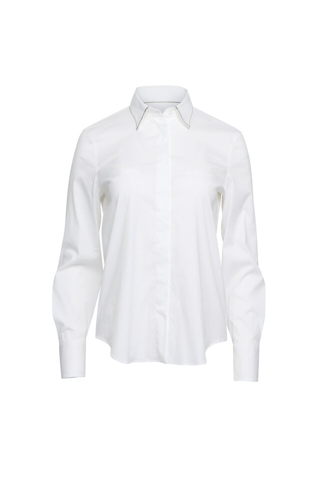 BRUNELLO CUCINELLI ホワイトブラウス Brunello Cucinelli - White Cotton Poplin Cinched Waist Top