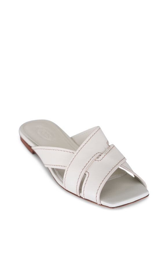 Tod's White Square Strappy Leather Flat Slide