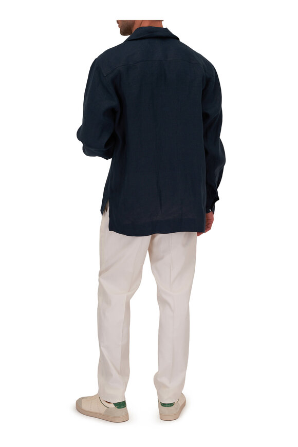 Kiton - Navy Linen Overshirt 