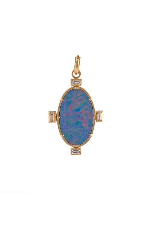 Sylva & Cie Opal & Baguette Diamond Pendant