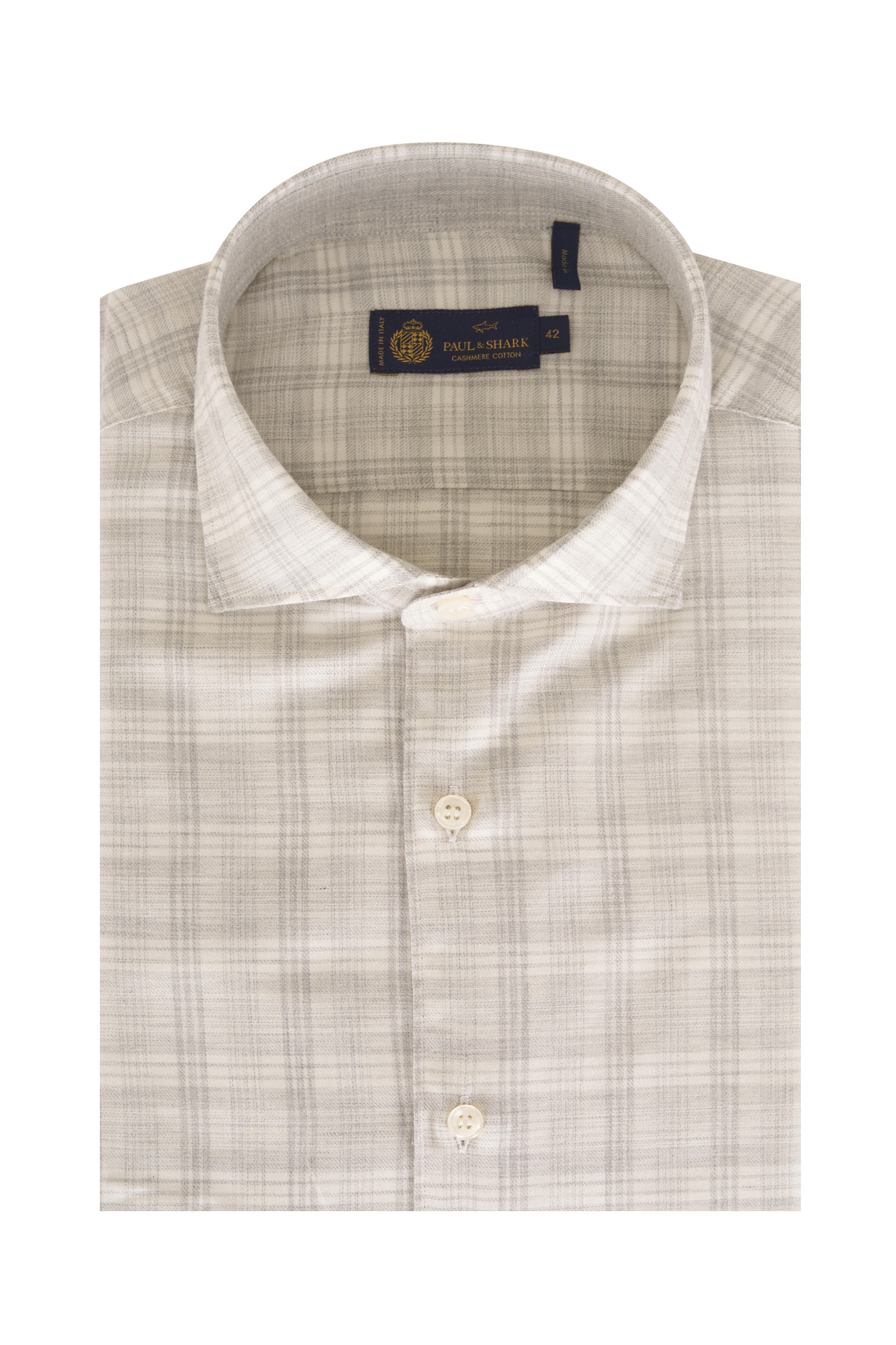 Paul & Shark - Gray Plaid Cotton & Cashmere Sport Shirt - view 1