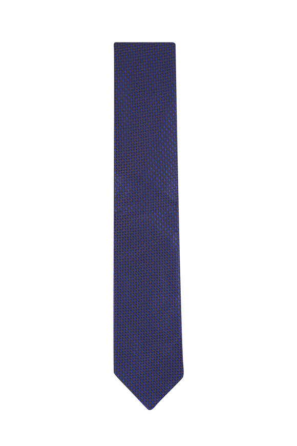 Eton Navy Blue Micro Geometric Woven Silk Necktie - view 1