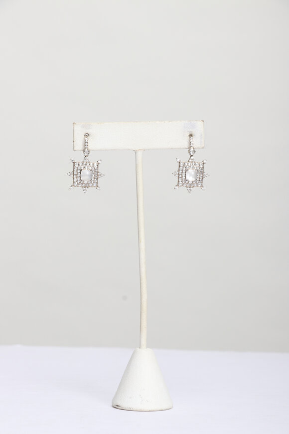 Nam Cho 18k Platinum Diamond Silver Moonstone Earrings