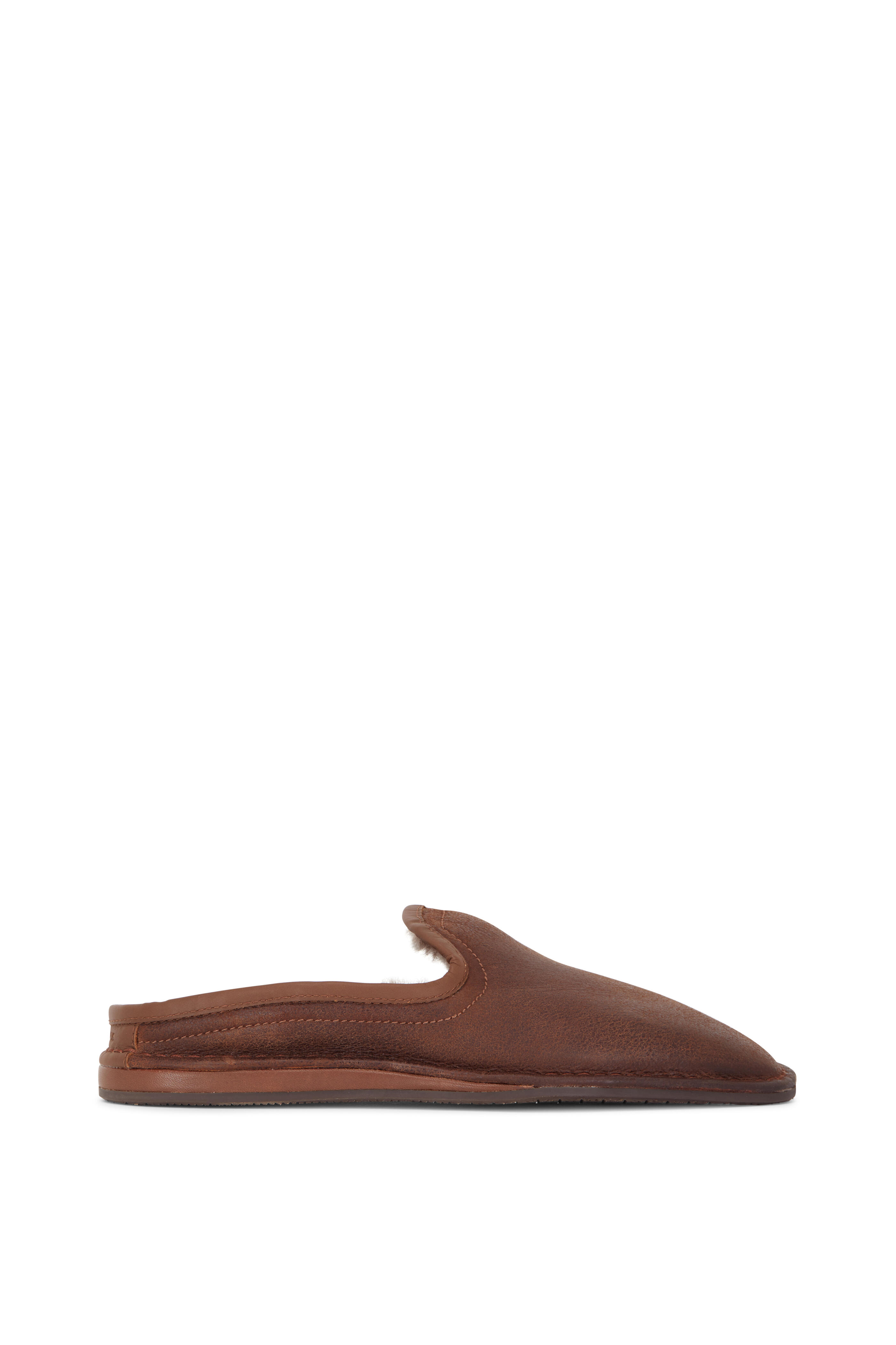 Trask Preston Brown Italian Suede Shearling Slipper