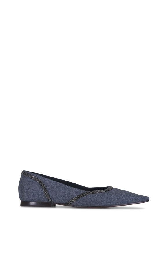 Brunello Cucinelli Medium Gray Flannel & Monili Pointed Toe Flat - view 2