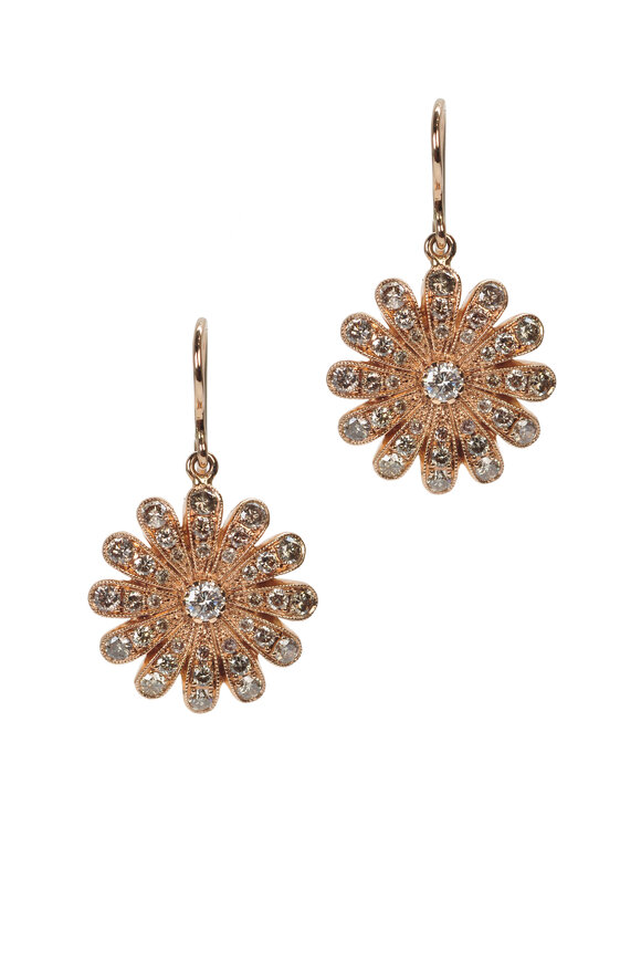 Nam Cho - Pink Gold Champagne Diamond Flower Earrings