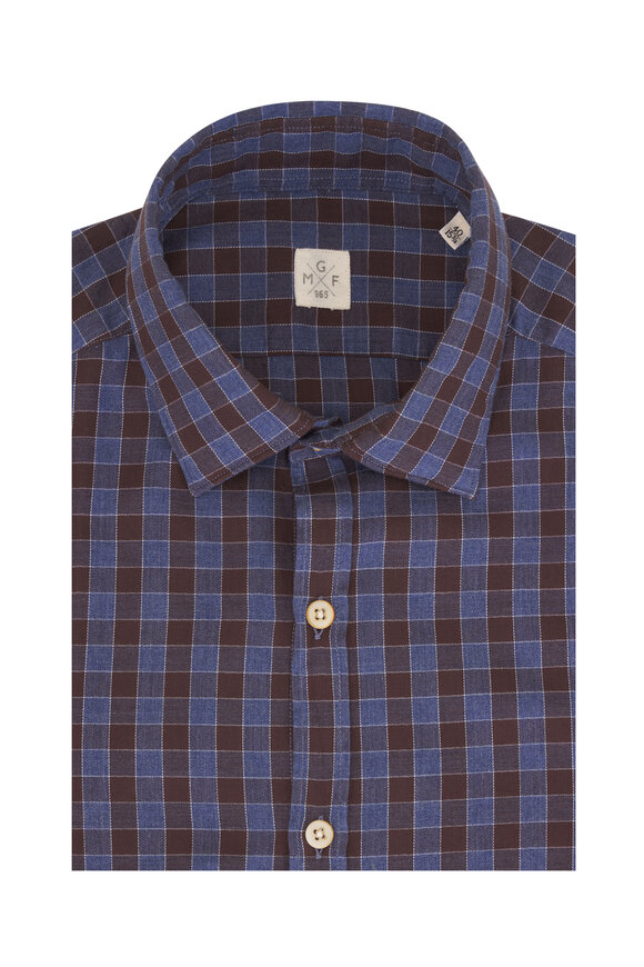 GMF Brown & Denim Blue Check Cotton Sport Shirt