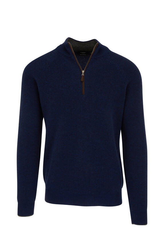 Kinross - Navy Blue Cashmere Quarter Zip Pullover