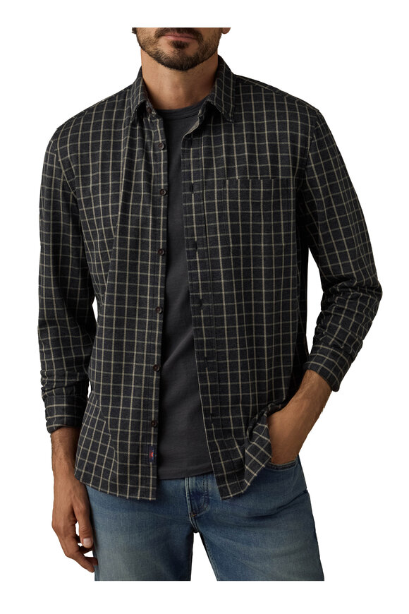 Faherty Brand Coastline Charcoal Gray Plaid Knit Sport Shirt - view 2