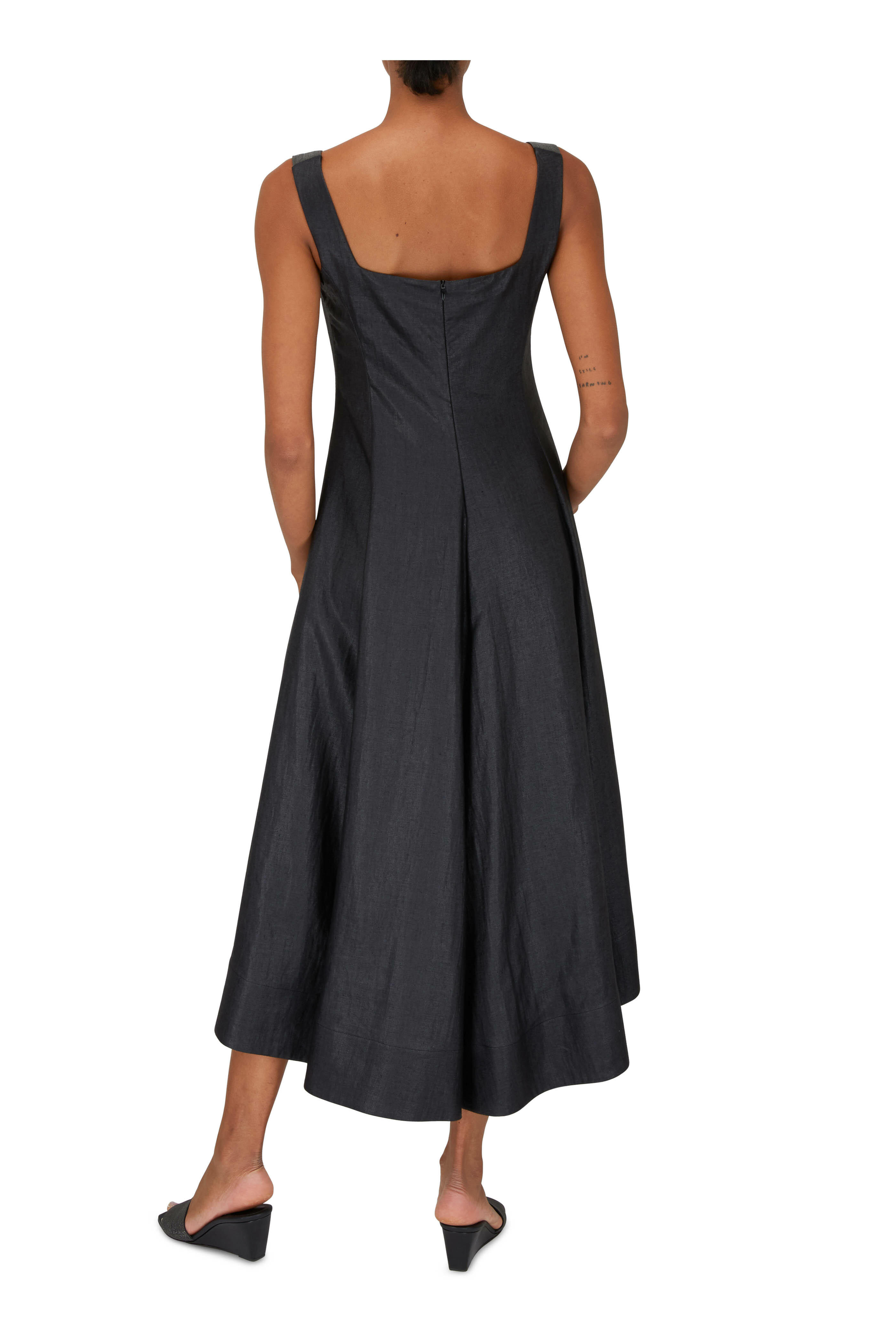 Brunello Cucinelli - Black Coated Linen Sleeveless Dress