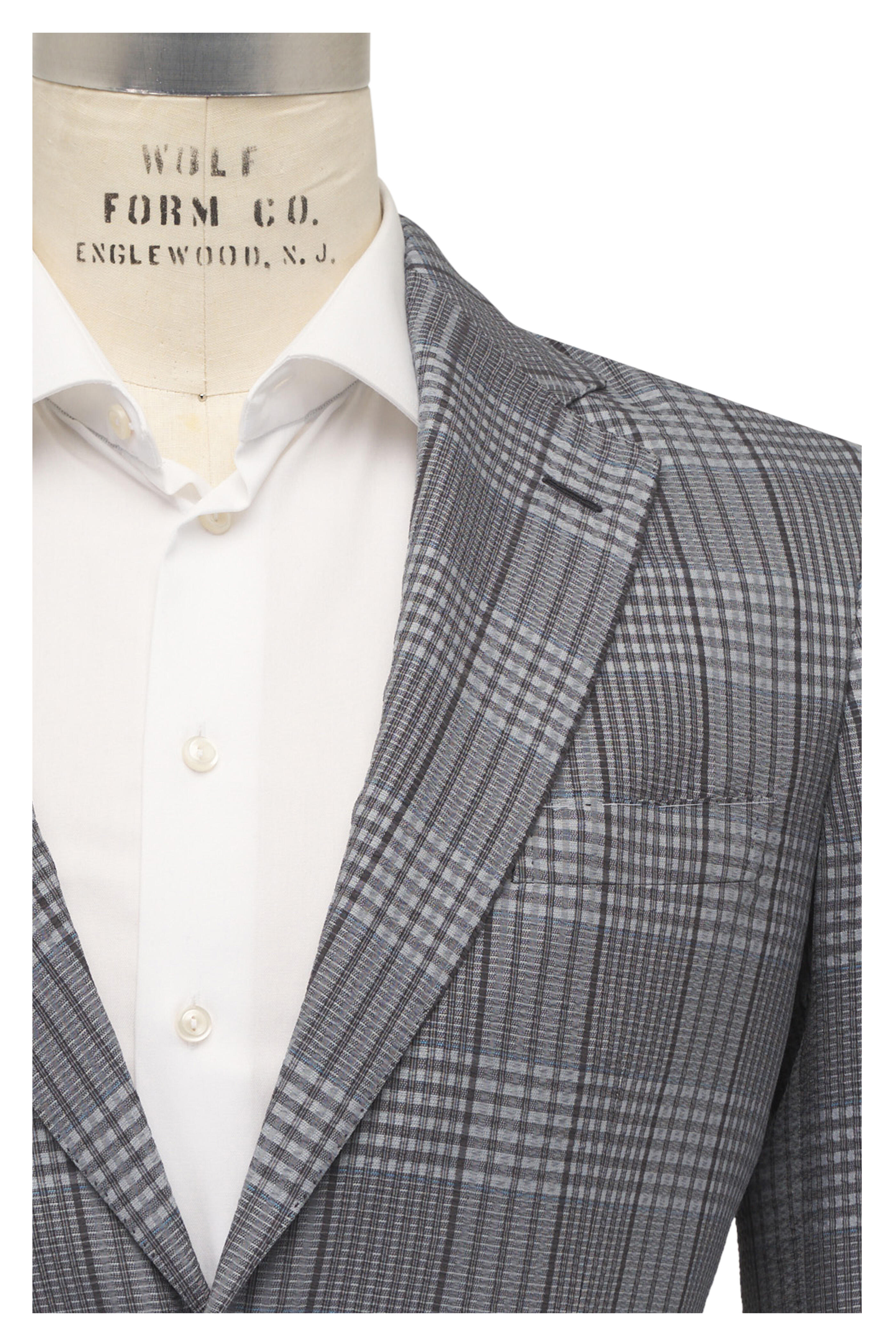 Brioni - Anthracite Plaid Silk Seersucker Sportcoat