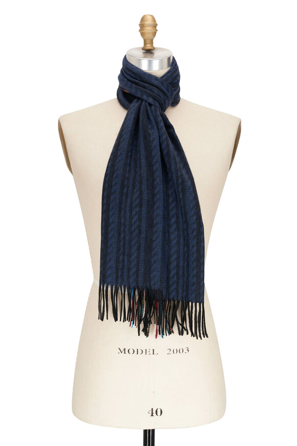 Mens Textured Stripe Cashmere Scarf