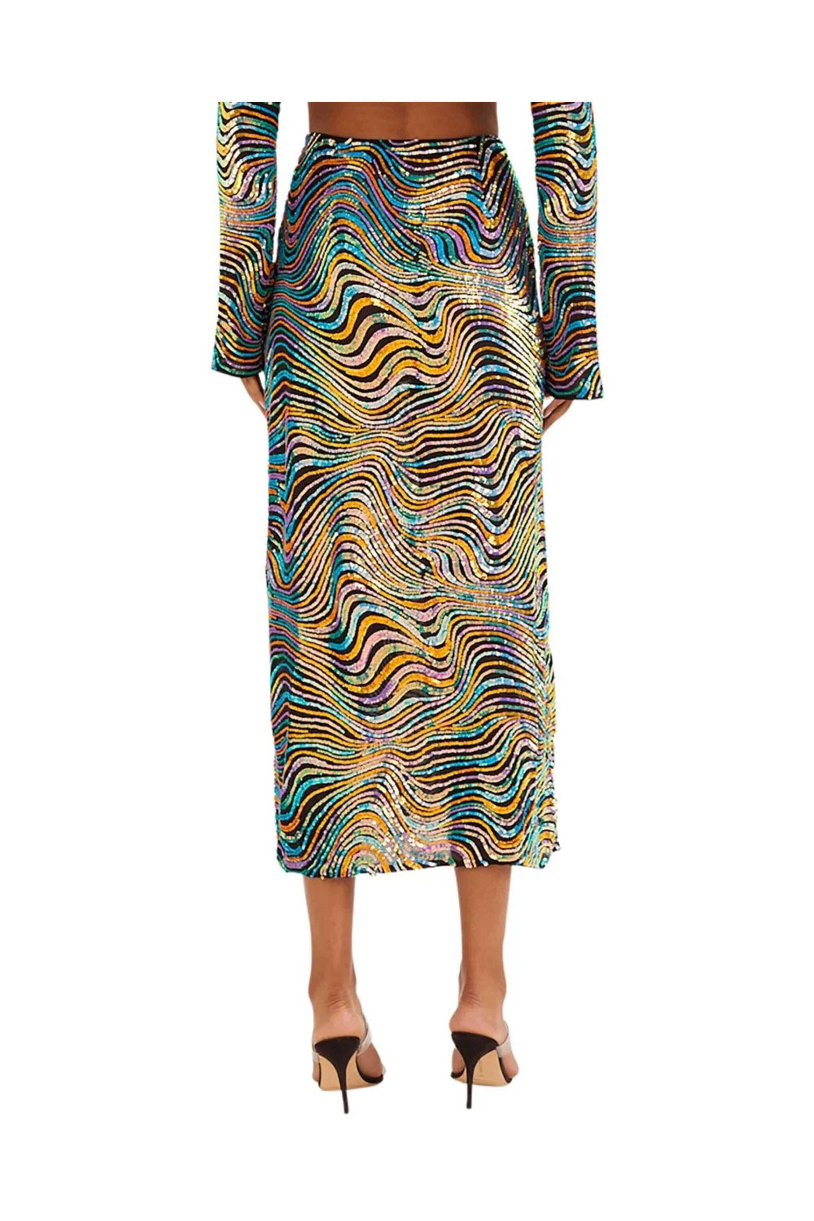 LaPointe - Black Multicolor Swirl Sequin Midi Skirt