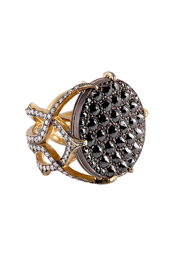 Sylva & Cie - 18K Gold & Silver Black & White Diamond Web Ring