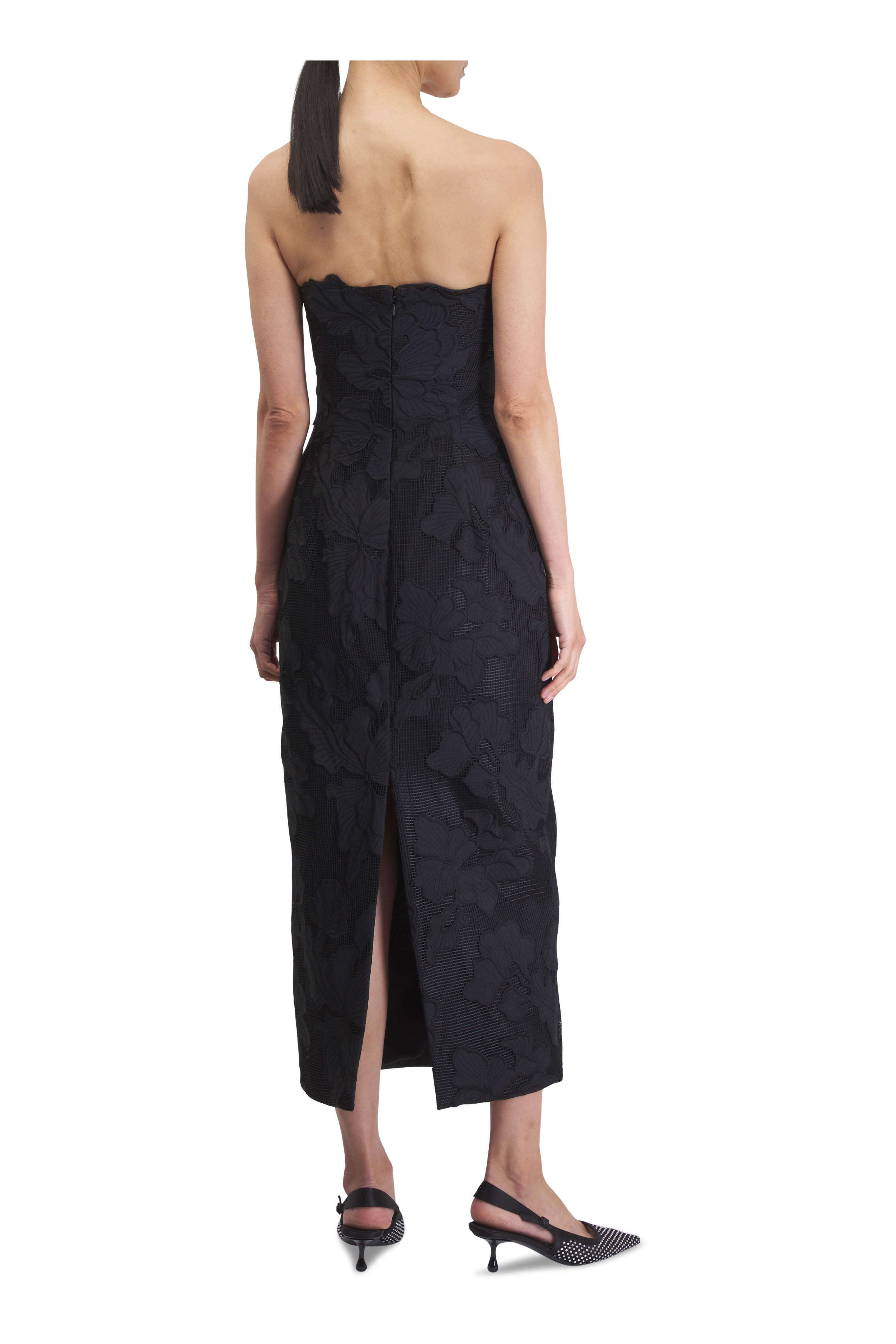 Lela Rose - Natasha Black Floral Embroidered Lace Dress