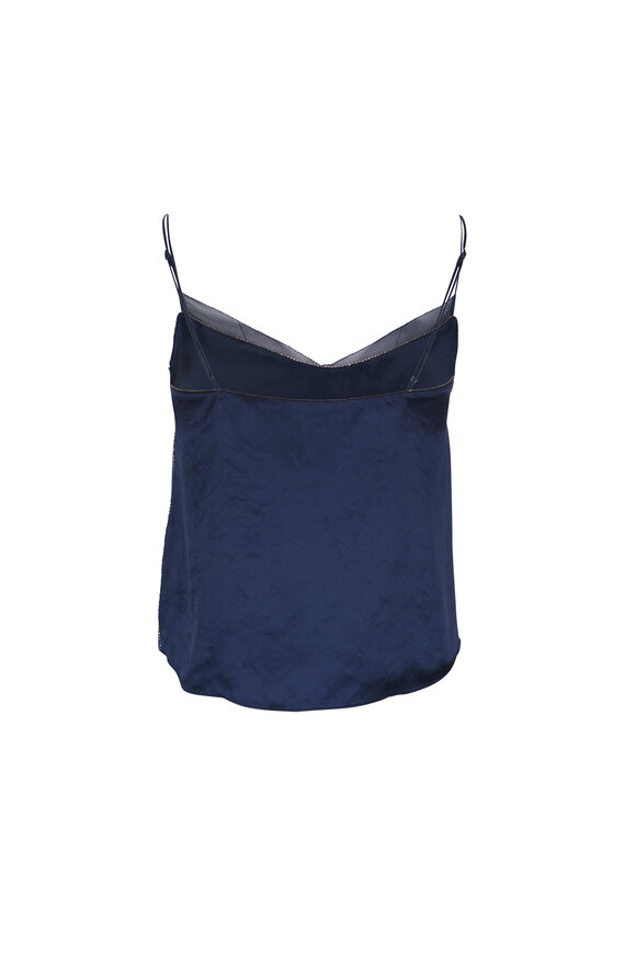 Vince - Coastal Blue Beaded Border Satin Camisole