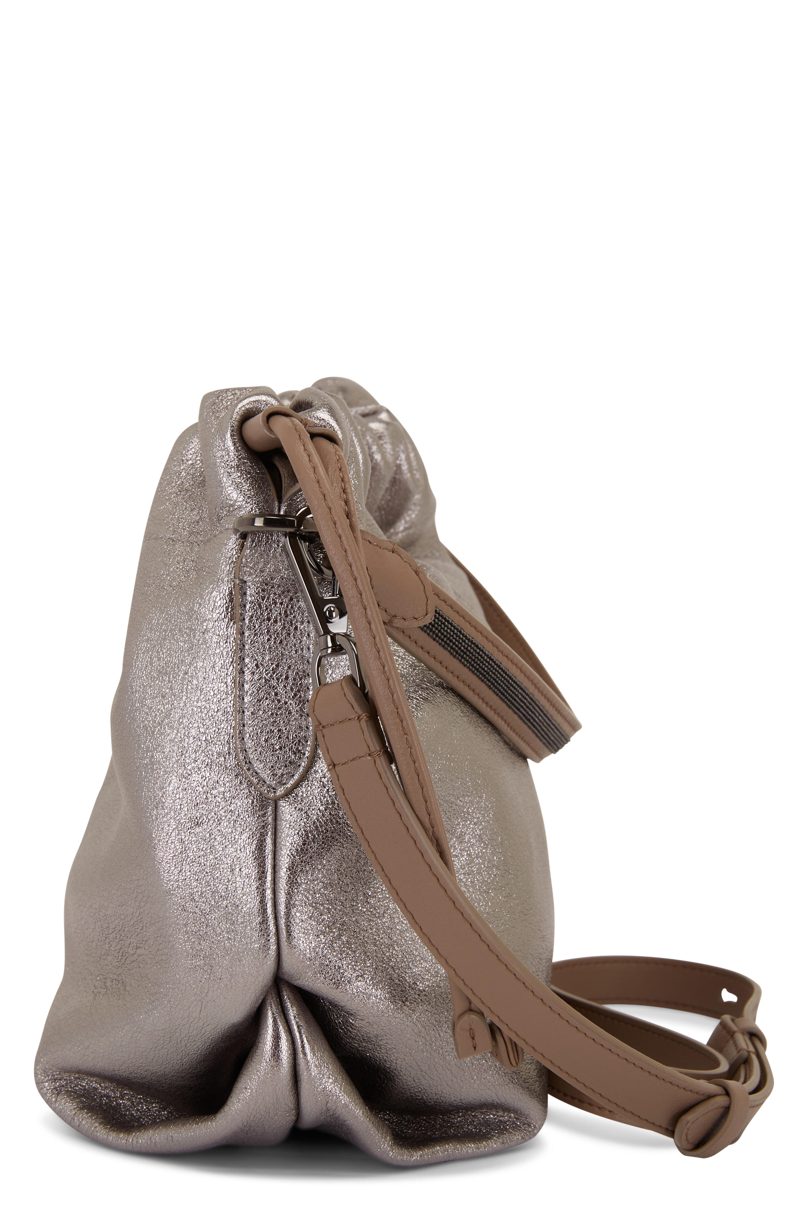 Brunello Cucinelli - Titanium Leather Cinched Top Handle Bag