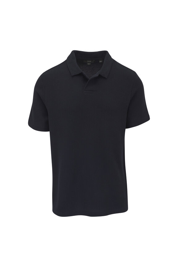 Vince Dark Blue Honeycomb Johnny Collar Polo