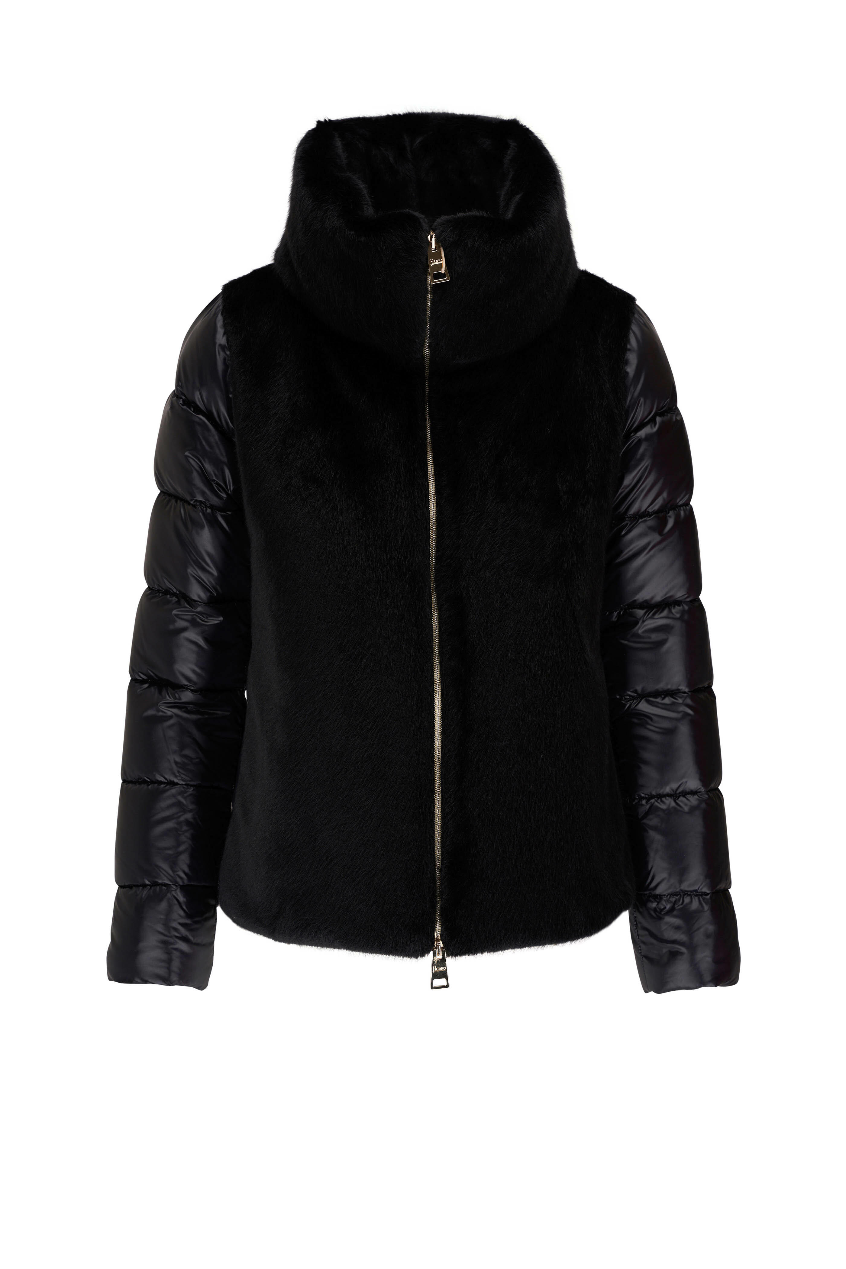 Herno - Ultralight Black Faux Fur & Nylon Jacket