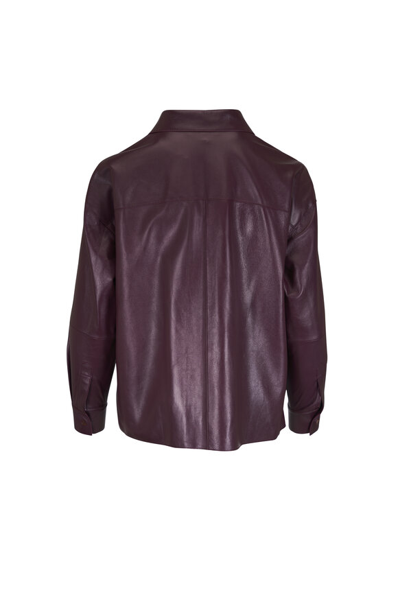 Lafayette 148 New York Aubergine Leather Oversized Cropped Blouse - view 2
