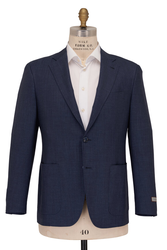 Canali - Solid Blue Wool, Silk & Linen Sportcoat 
