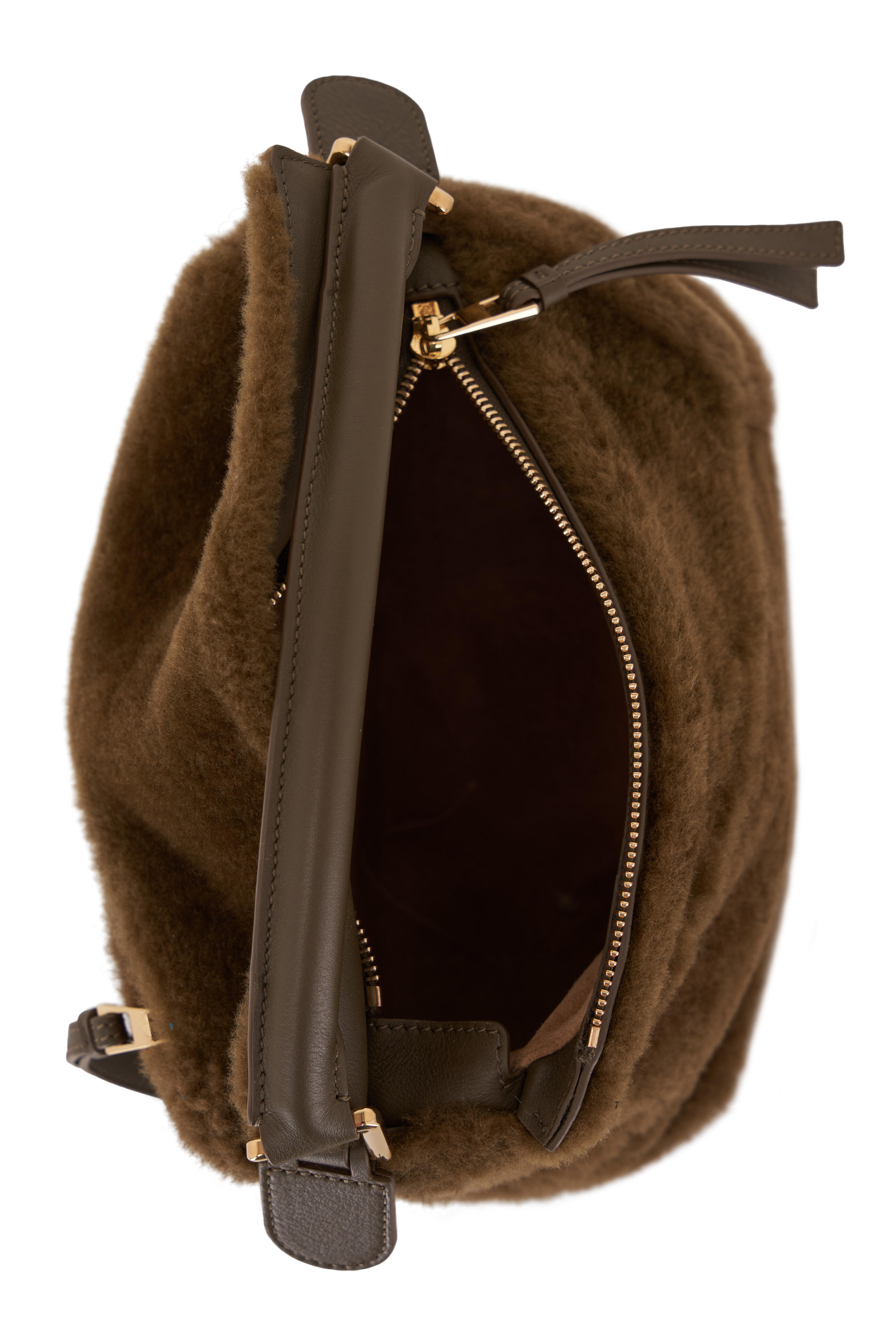 Loewe - Small Puzzle Dark Khaki Green Shearling Bag