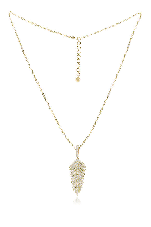 Sutra - 18K Yellow Gold Diamond Feather Necklace