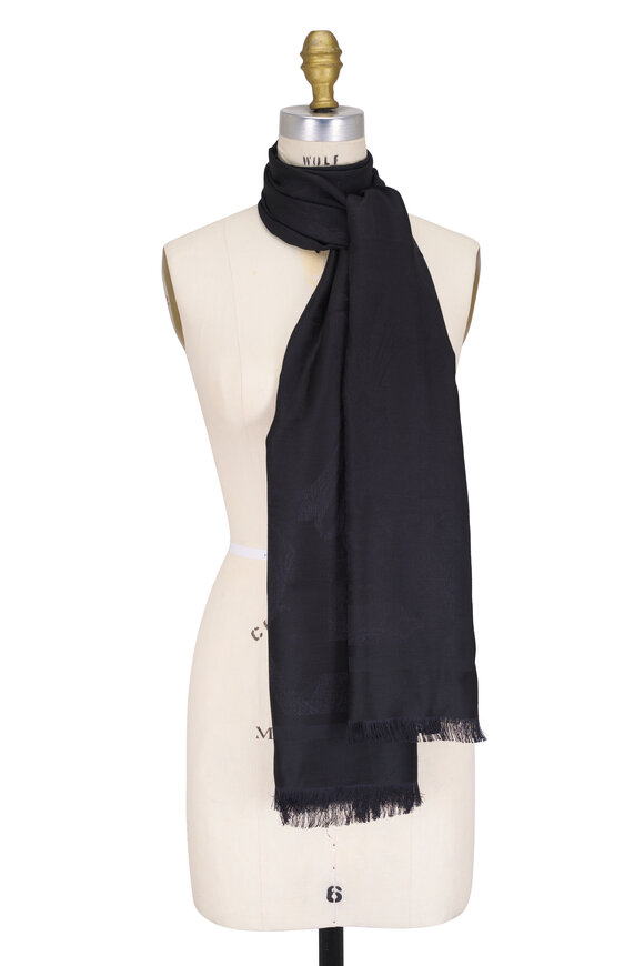 Etro Black Silk & Wool Scarf