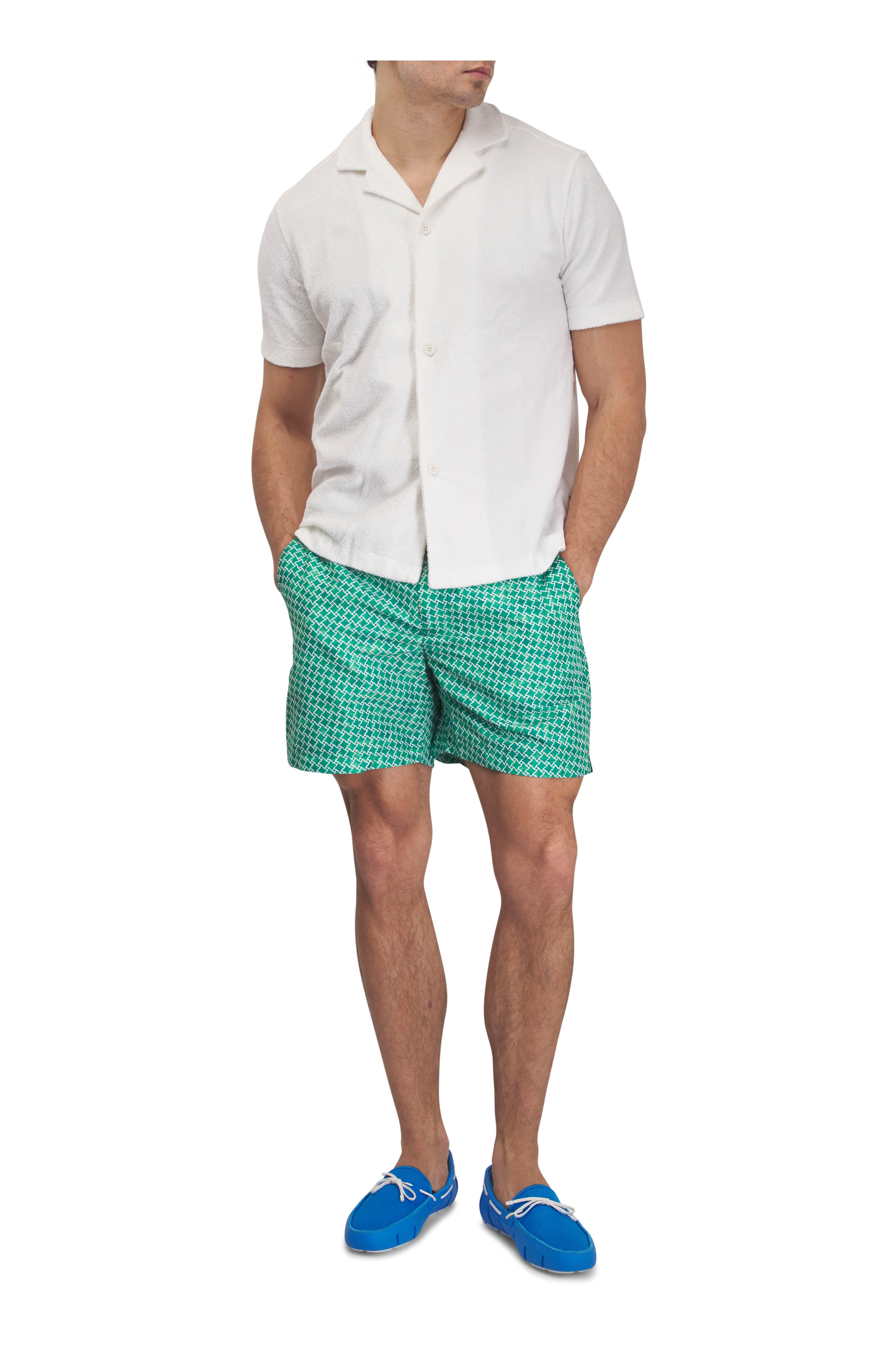 Orlebar Brown - Standard Caddie Green Geometric Print Swim Trunks